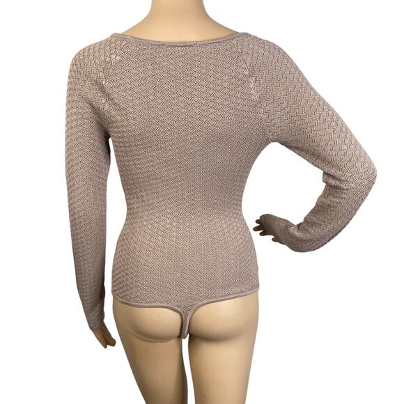 Abercrombie & Fitch Taupe Brown Pointelle Knit Square Neck Bodysuit Top SZ S - Picture 9 of 11